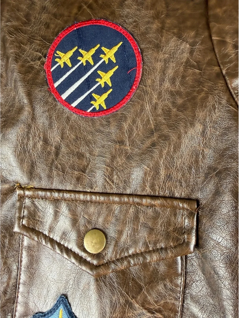 Authentic Kids Aviator Bomber Jacket Size 7 Brown Faux Leather Sherpa